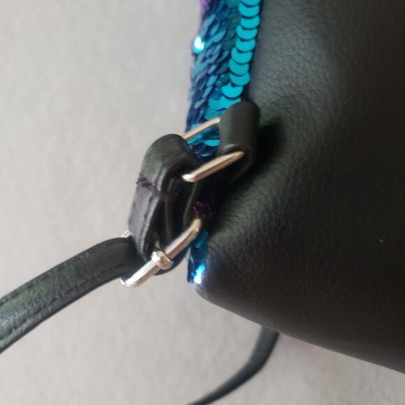 Justice Girls Mini Backpack Blue Purple Silver Color Change Sequin White Pom - Picture 9 of 13